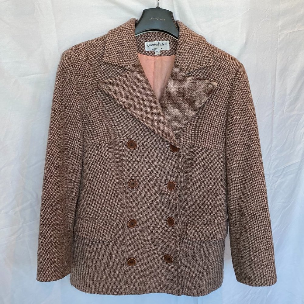 Vintage Jonathan Michael Pink and Beige Tweed Coat (Sz. M)